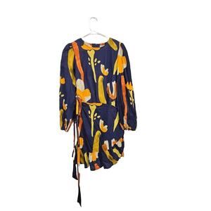 Never Fully Dressed Balloon Sleeve Mini Wrap Dress All Over Print Size 8 Medium